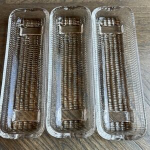 Vintage Set of 3 Clear Glass CORN ON THE COB Serving Dish Holders Original